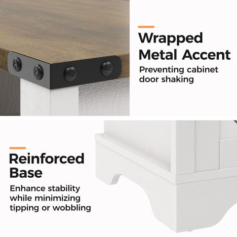 SUNVIVI Bedside Table with Charging Station, 2 AC Outlets & 2 USB Ports, Farmhouse Side Table with X-Design Storage Shelf