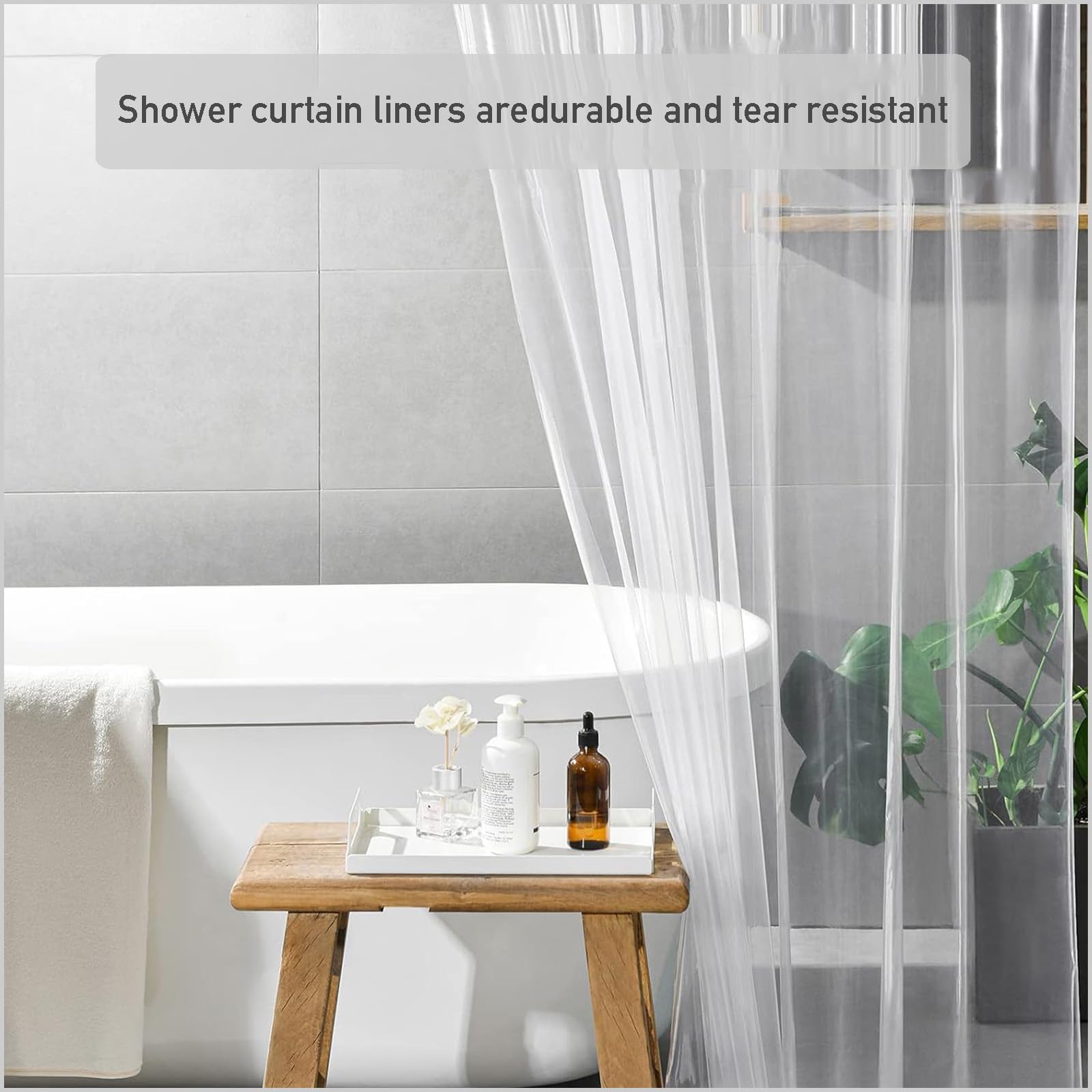ECO Shower Curtain, Solid Animal PEVA Waterproof Heavy Duty Bathroom Curtains with 3 Magnets, 12 Plastic Hooks Quick-Drying Washable, 180x180cm