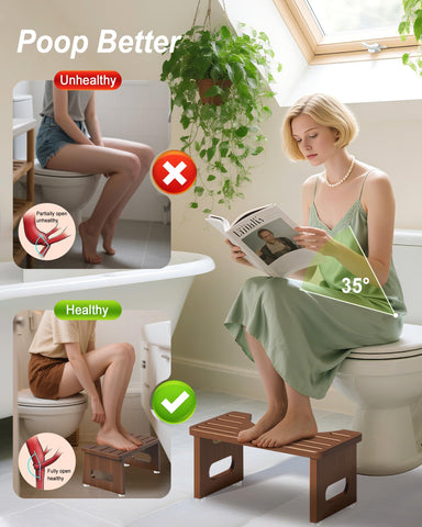 YOSE Wood Toilet Stool Squat Adult, Foldable Squatting Potty for Bathroom, Dual Anti-Slip Potty Step Stool for Pooping