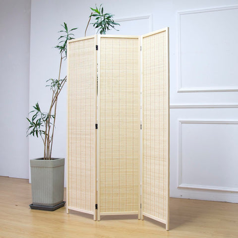 Furnnylane 3 Panel Bamboo Room Divider and Folding Panel Screen,Bamboo Panel Divider for Room Separation,Beige,170 cm H x 117 cm W