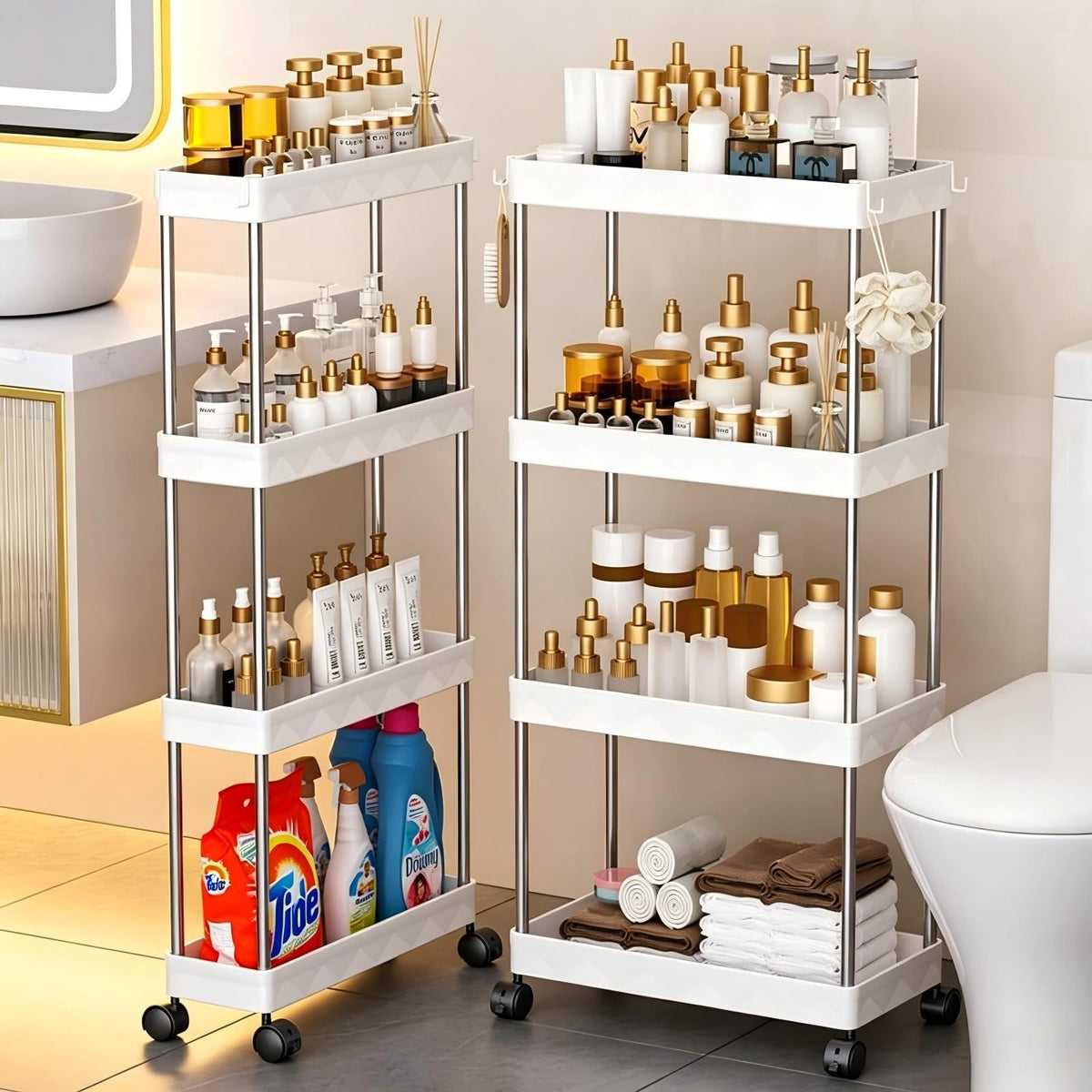 Multibao 4 Tier Slim Slide Out Kitchen Trolley Rack Holder Storage Shelf Organiser with Wheels for Small Spaces Bathroom Kitchen Laundryroom Bedroom