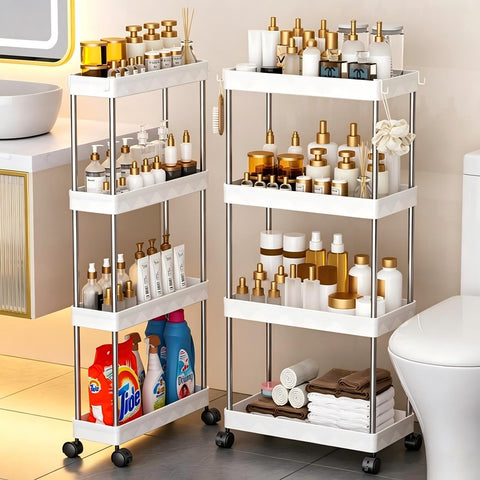 Multibao 4 Tier Slim Slide Out Kitchen Trolley Rack Holder Storage Shelf Organiser with Wheels for Small Spaces Bathroom Kitchen Laundryroom Bedroom