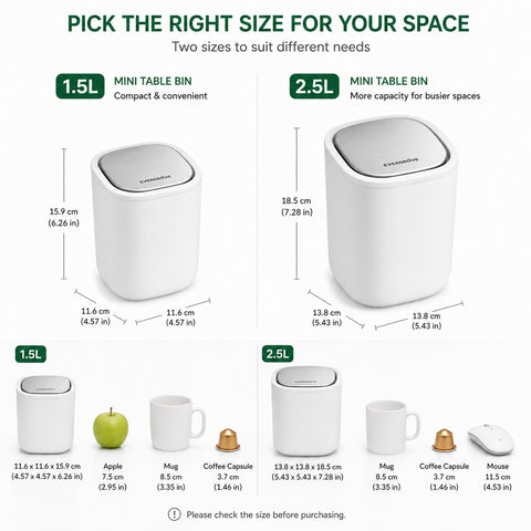 EverGrove Mini Table Bin,Desktop Trash Can (Arctic White, 1.5, Litres)