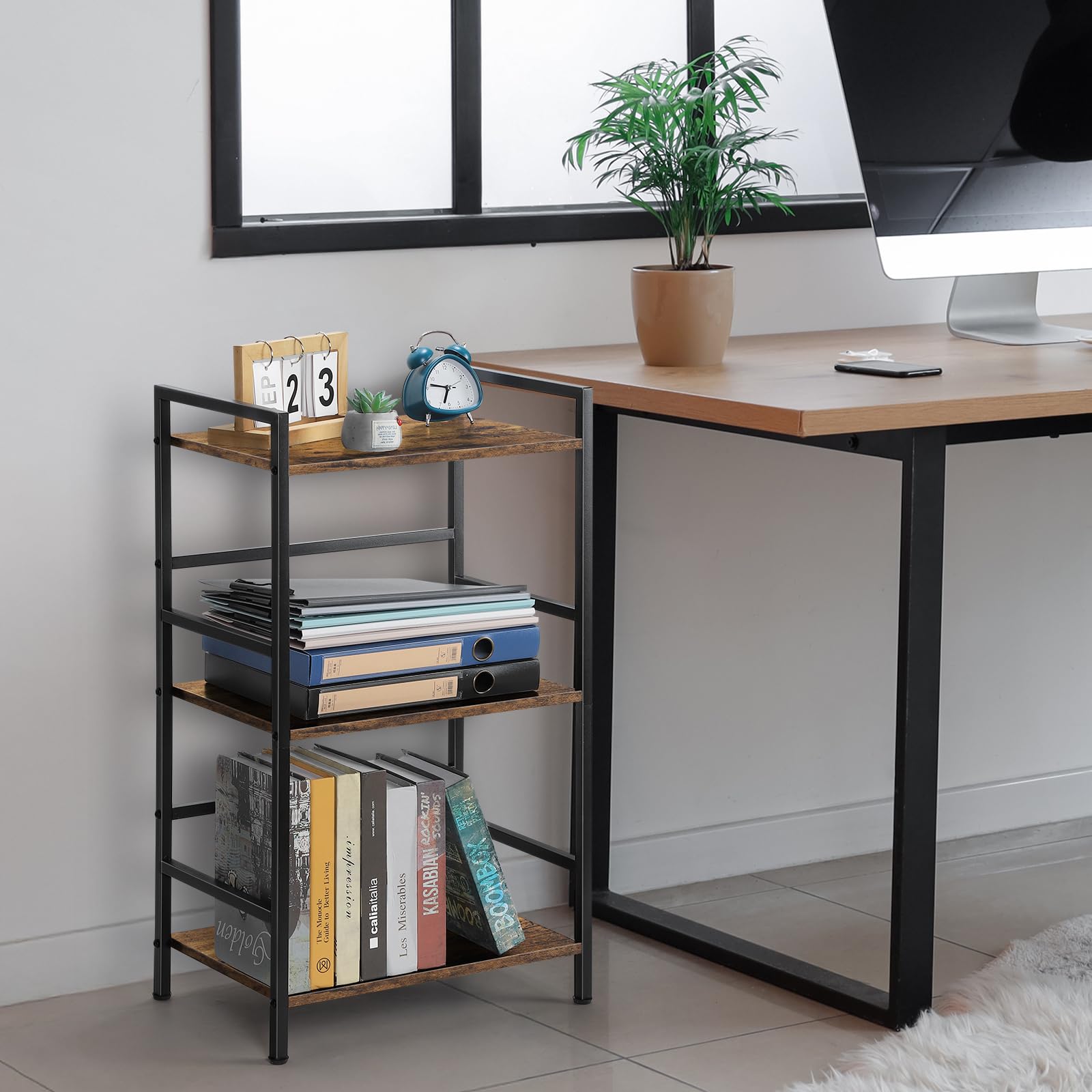 CADUKE 3 Tier Bookshelf, Industrial Style Storage Rack
