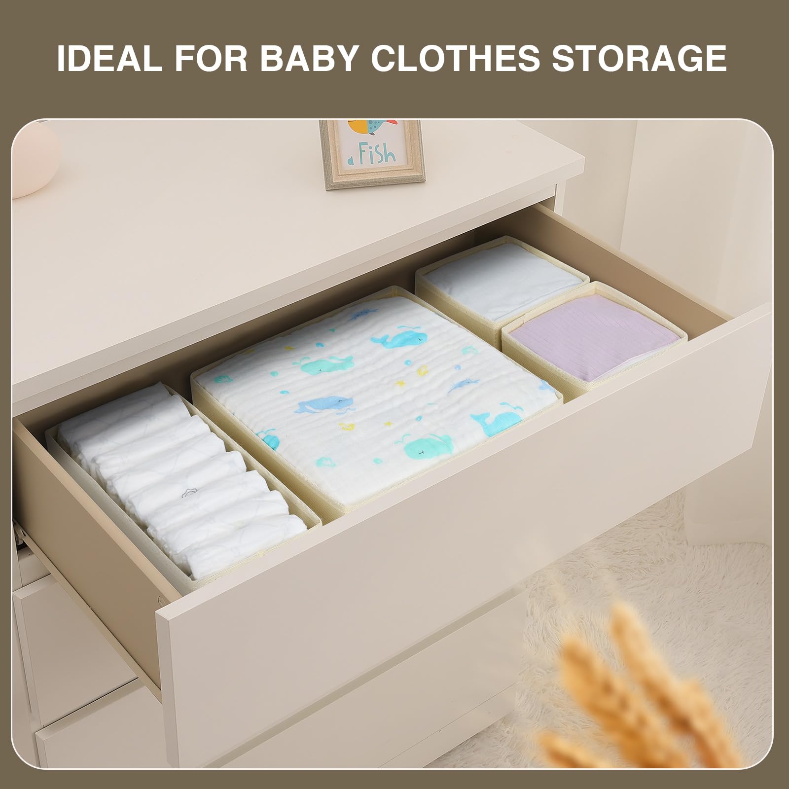 DIMJ 12 Pcs Fabric Drawer Organiser for Baby Clothes 3 Size Drawer Dividers