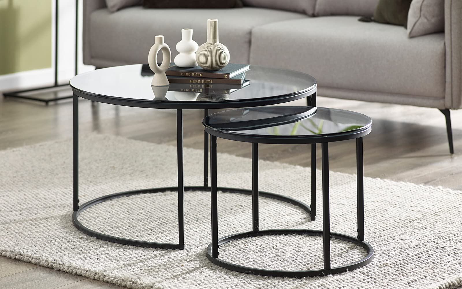 Julian Bowen Chicago Nesting Coffee Tables, Smoked Glass - H45 x W80cm
