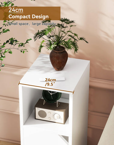 YMYNY Narrow Bedside Table Set of 2, Slim Side Table with Open Compartment and Door, Adjustable Shelf, Bedside Cabinet, for Bedroom, Living Room