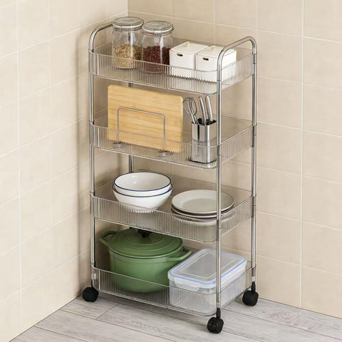 Multibao 2/3/4 Tier Storage Trolley on Wheels - Acrylic Shelf Bathroom Spa System - Salon Beauty Cart (4 Tier 40 * 28.5 * 90cm)