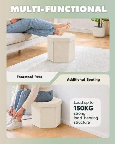 Bonlife Folding Storage Ottoman Hexagonal, Footrest with Toy Ches Box, 43cm