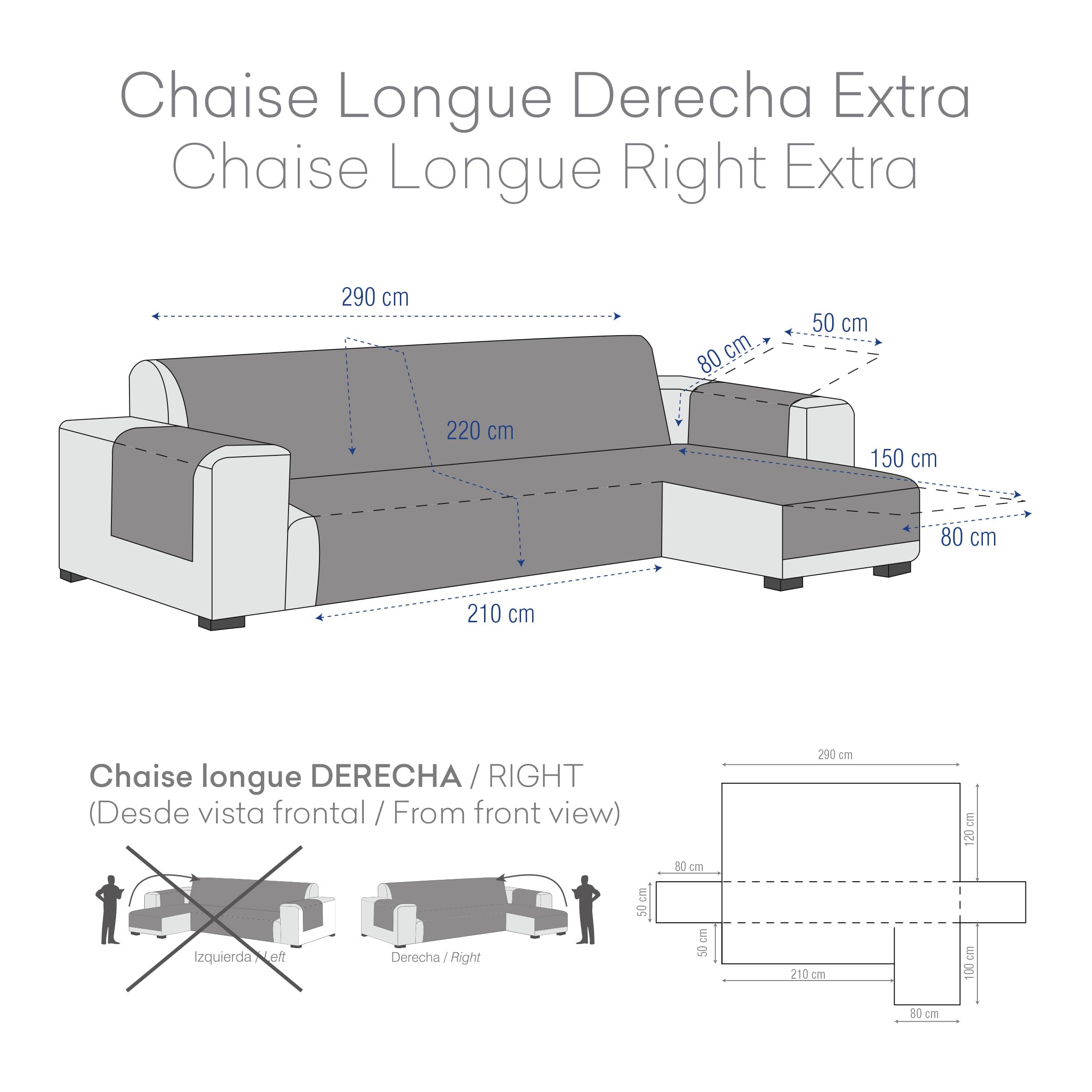 Eysa Valkiria Chaise Longue 290 cm Right Front View Colour 06