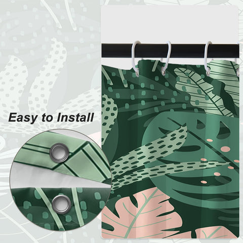 Bovlleetd Single Stall Shower Curtain Green Botanical Tropical Palm Leaves Patterned Shower Curtain for Bathroom Art Polka Dot Decor Waterproof