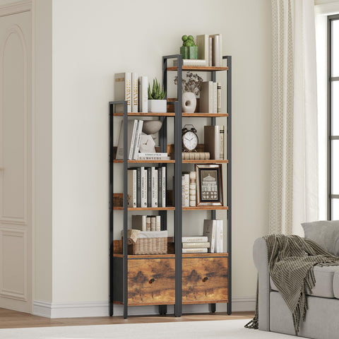 MAHANCRIS Bookshelf, 6-Tier Bookcase with Removable Drawer, Freestanding Book Shelf for Small Space, Storage Shelf Organizer, for Living Room