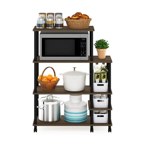 Furinno TURN-N-TUBE Bakers Rack with Wheels, 4-Tier Kitchen Storage Cart, Kitchen Cart, Coffee Bar, Pantry Organizers and Storage, Columbia Walnut