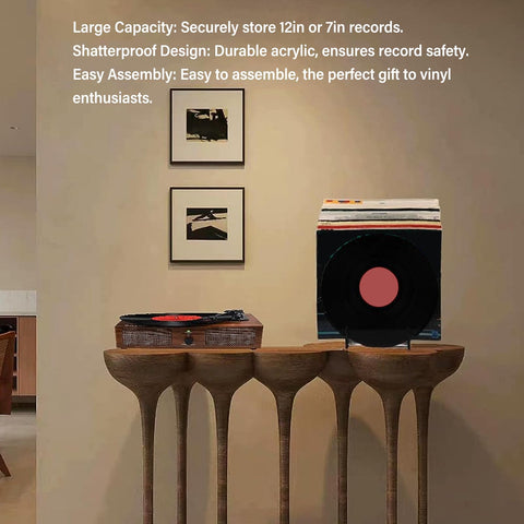 Focket Record Rack, Acrylic Record Storage Holder Easy Assembly 12 Places Easy Access for Albums (Transparent)