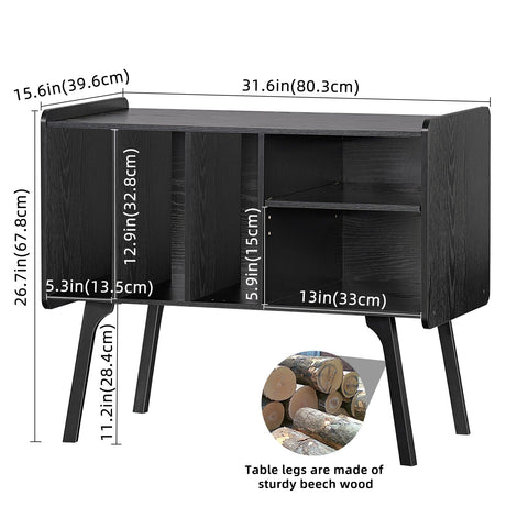 LELELINKY Record Player Stand, 4 Compartments, Holds Up to 220 Records
