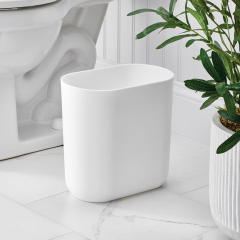 iDesign Small Oval Plastic Bathroom Trash Cans - Ideal for Bathroom, Bedroom, or Office - Set of 2 - White