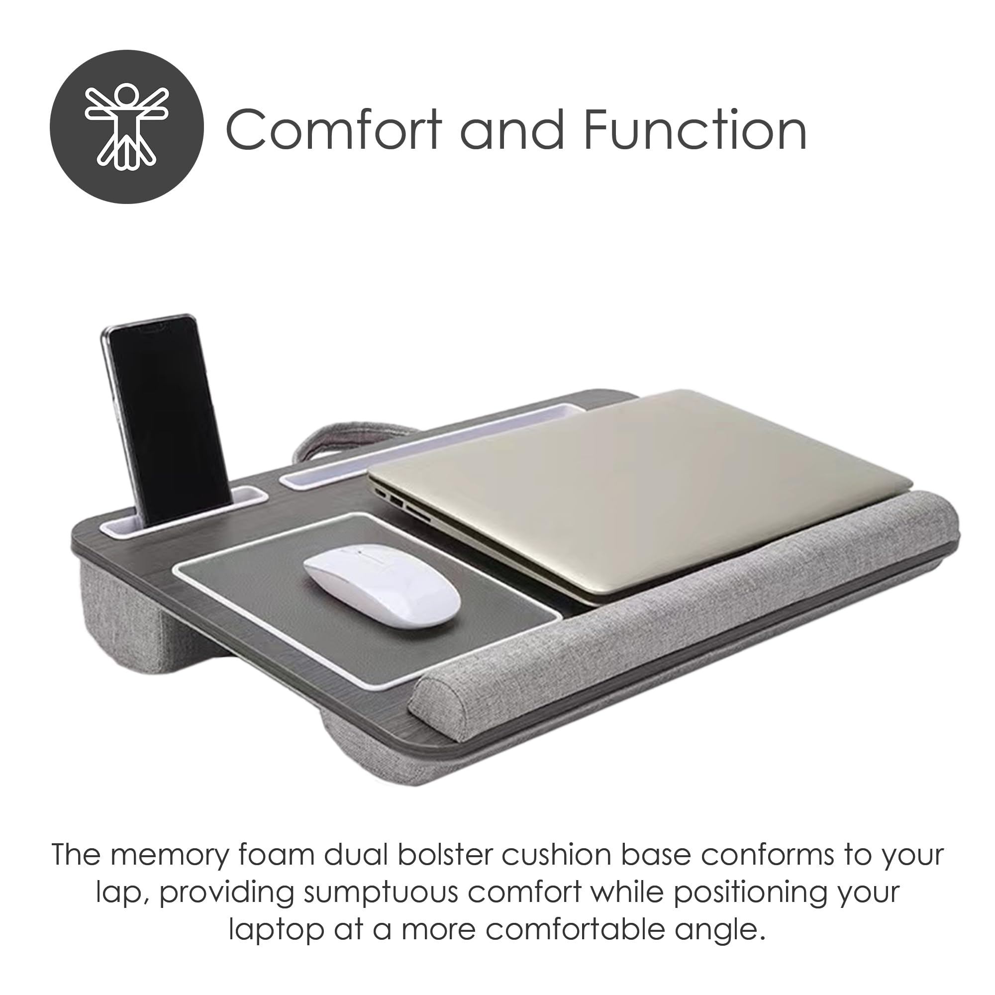 Desire2 Wooden Left Handed Computer Lap Desk with Cushions | Ergonomic Lap Desk Table for Your Home Office