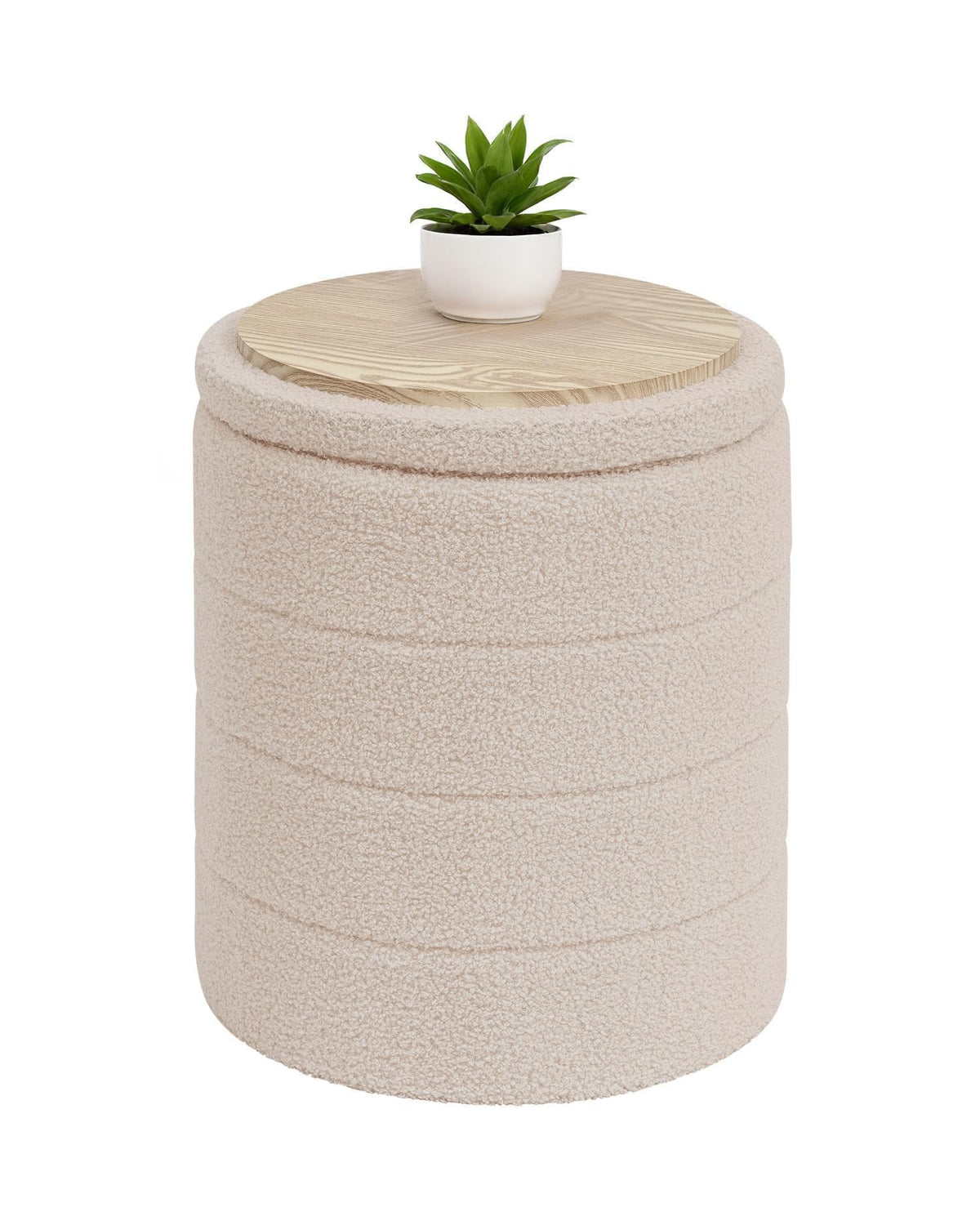 Bonlife Boucle Ottoman Storage, Foot Rest Stool Seat, Folding Footstool for Living Room, Sherpa Ottoman for Bedroom, Beige, 37x37x45 cm