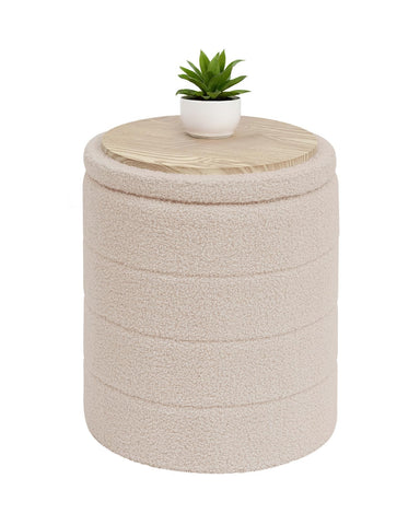 Bonlife Boucle Ottoman Storage, Foot Rest Stool Seat, Folding Footstool for Living Room, Sherpa Ottoman for Bedroom, Beige, 37x37x45 cm