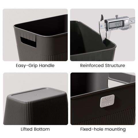 JOYMOOP Slim Trash Can 3-Pack, 2.9 Gallon Plastic Wastebasket for Bathroom, Bedroom, Office, Kitchen with 4 Rolls Bags, Black