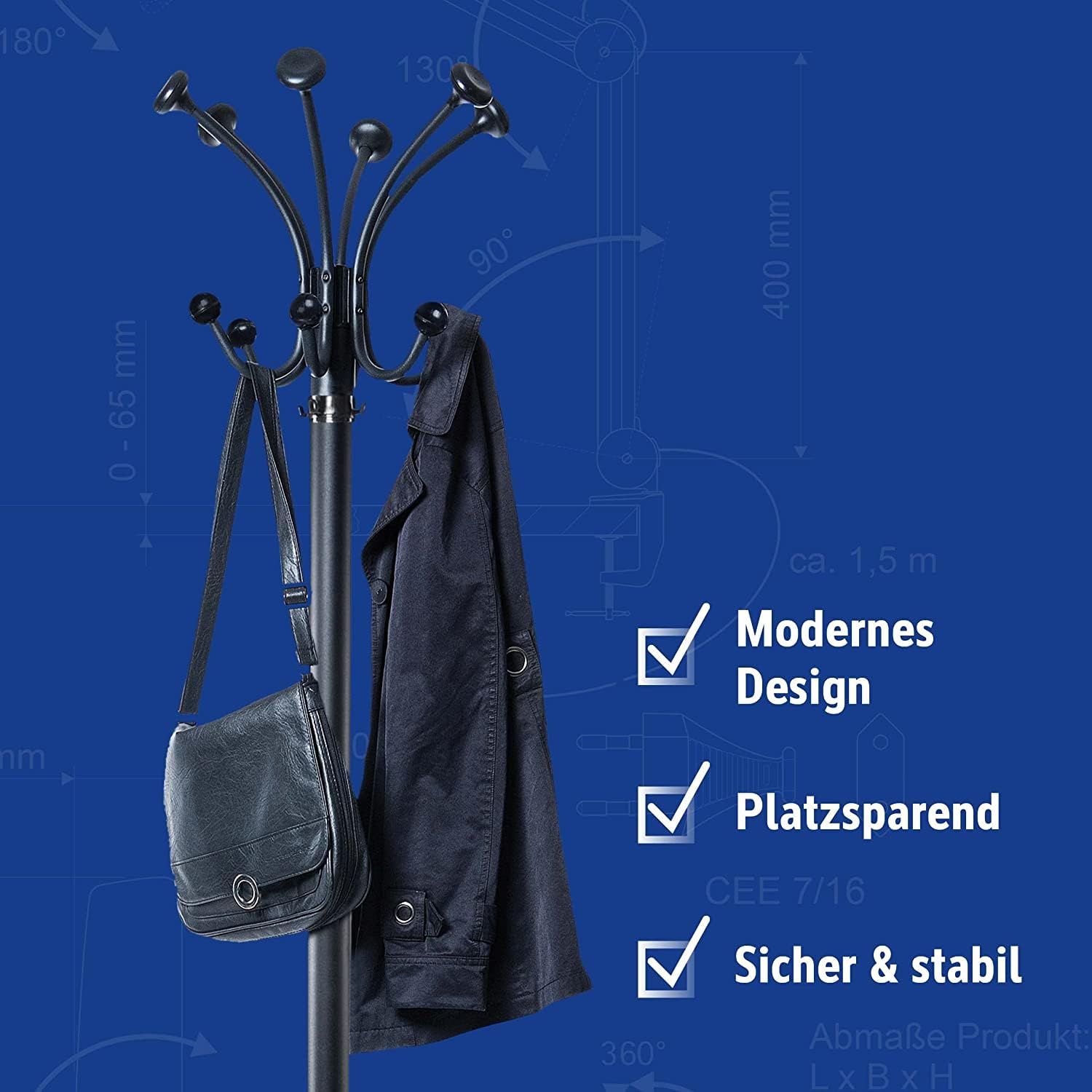 MAUL MAULnubis Coat Stand | Modern and Stable Standing Coat Rack for Private Use, Office and Reception Rooms | Sturdy Steel Clothes Rack for Jackets
