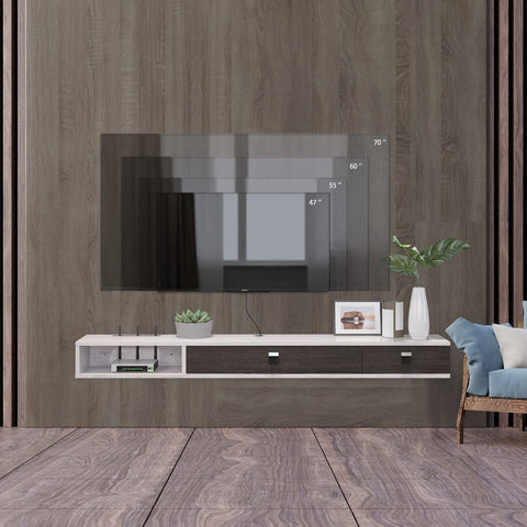 Pmnianhua Floating TV Unit, 63'' Wall Mounted TV Cabinet, Floating Shelves with 2 Doors