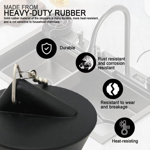 ZIOYANE 2Pcs Drain Plugs, Black Siliconewith Triangle Hook & Bead Chain Sink and Bath Plug for Washbasin Bathtub Bathroom Floor Drain