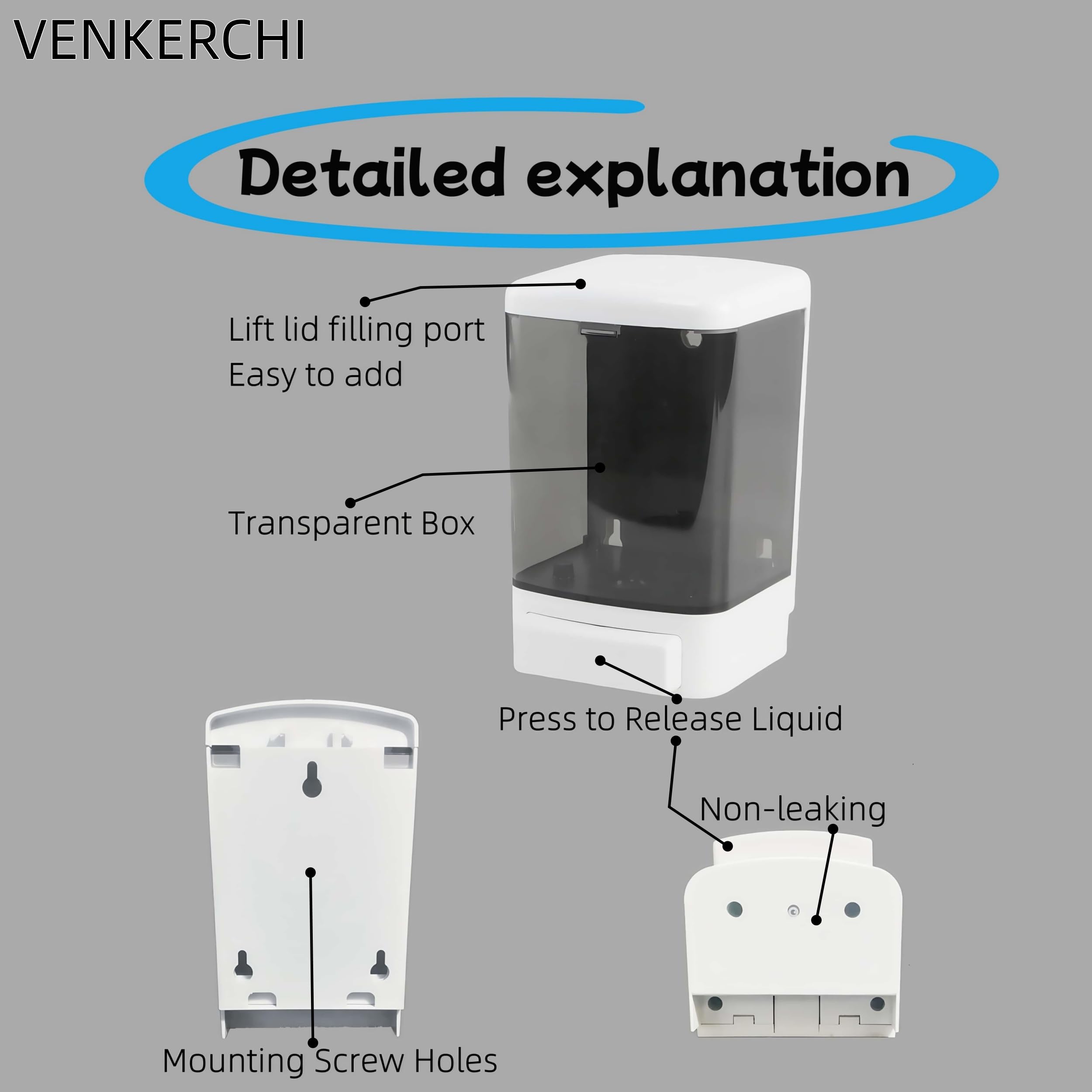 Manual Soap Dispenser Kitchen Bathroom Wall Mounted Soap Dispenser Commercial Soap Dispenser for Liquid Containers Shampoo Gel Chamber Plastic