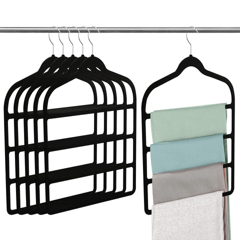 6 Pack Velvet Trouser Hangers, Space Saving Hangers for Clothes, Non-Slip Pants Hanger Jeans Hangers Multi Bar Clothes Hanger Closet Organizers