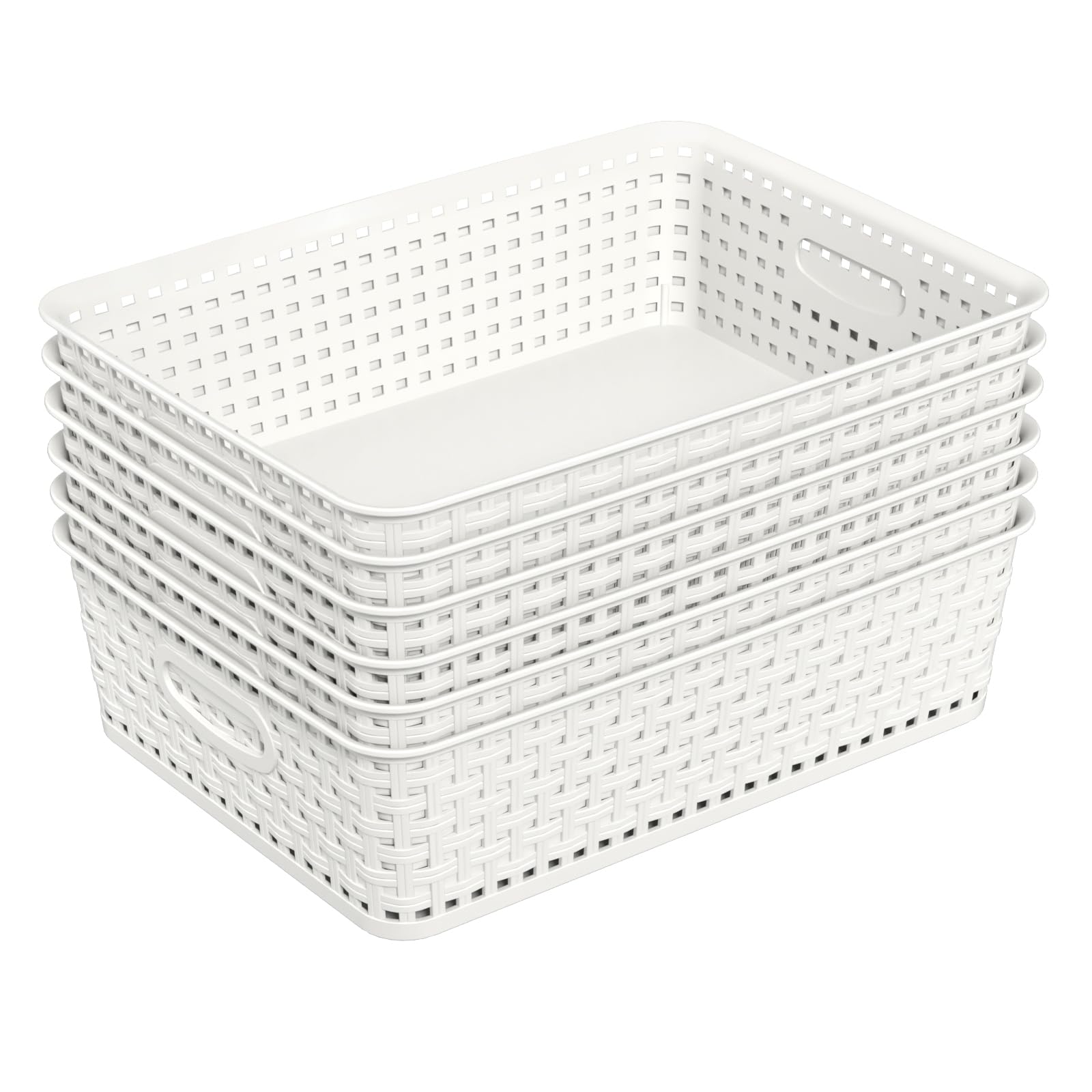 Sandmovie Woven Office Storage Baskets, A4 Plastic Basket Trays, White, Packs of 6