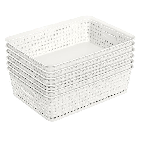 Sandmovie Woven Office Storage Baskets, A4 Plastic Basket Trays, White, Packs of 6