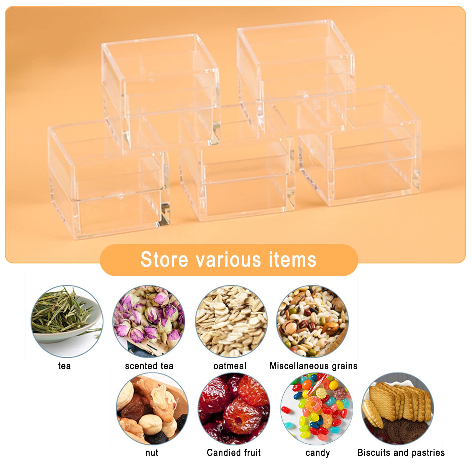Lomgwumy Acrylic Box with Lid Small, Durable, Pack of 8, with Lid, Acrylic Square Container is Suitable for Storing Candy, Small Accessories