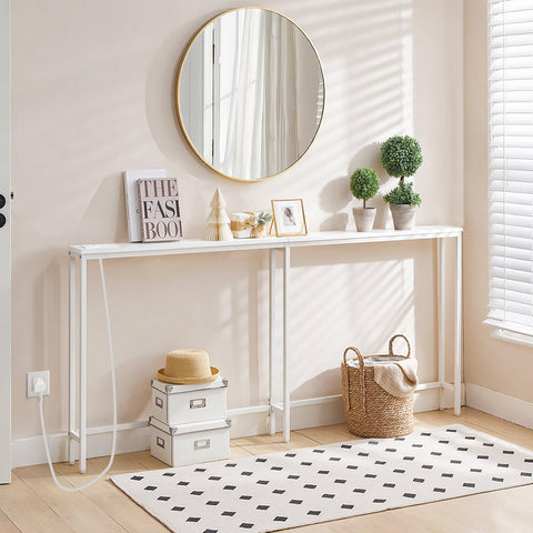HOOBRO Narrow Console Table with Charging Station, 160 cm Behind Sofa Couch Table, Long Hallway Table, Slim Console Table for Hallway, Entryway