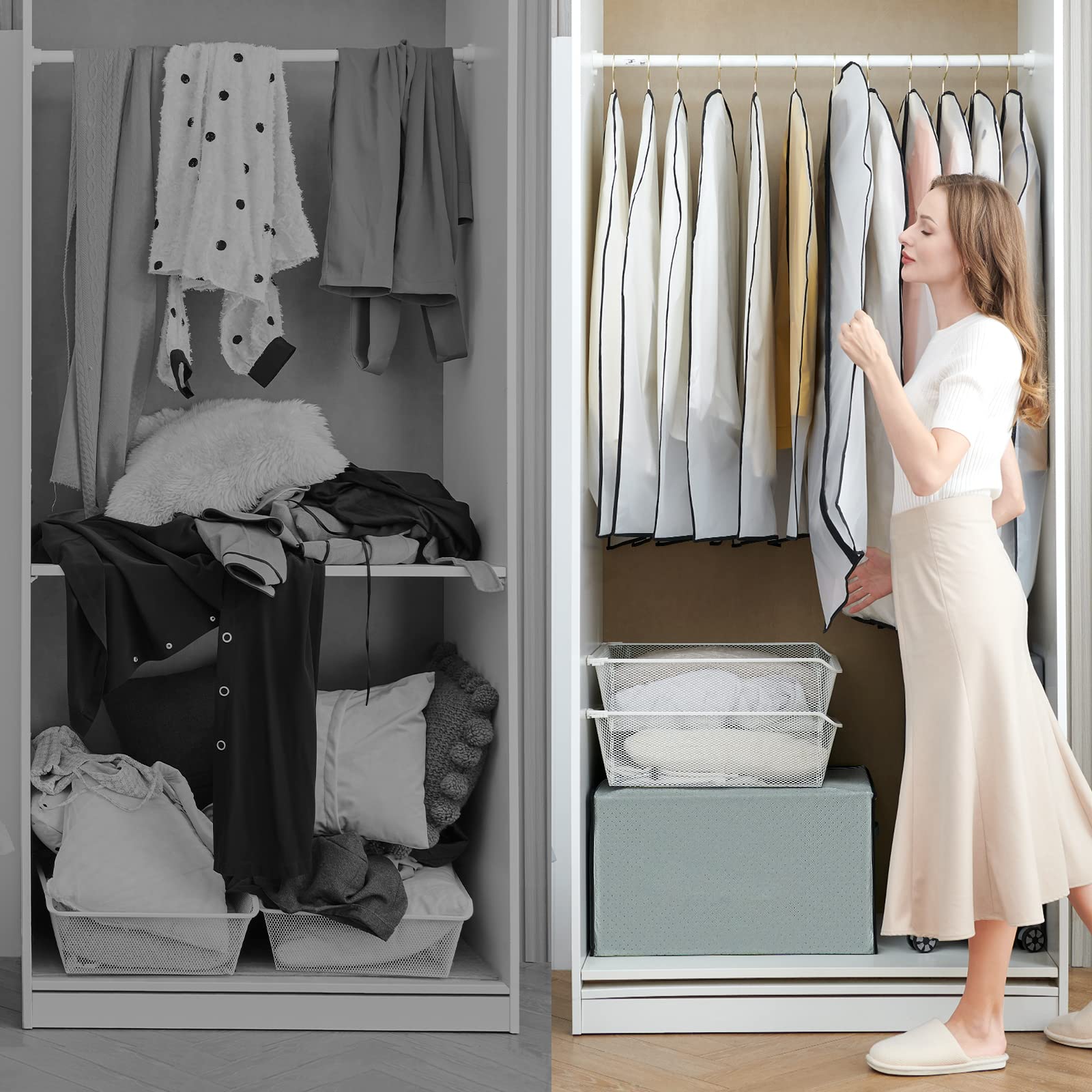 GoMaihe Clothes Cover,12 Pack Bags Set 60 x 120cm/60 x 100cm/Dress Garment Bag with Zip in Wardrobes