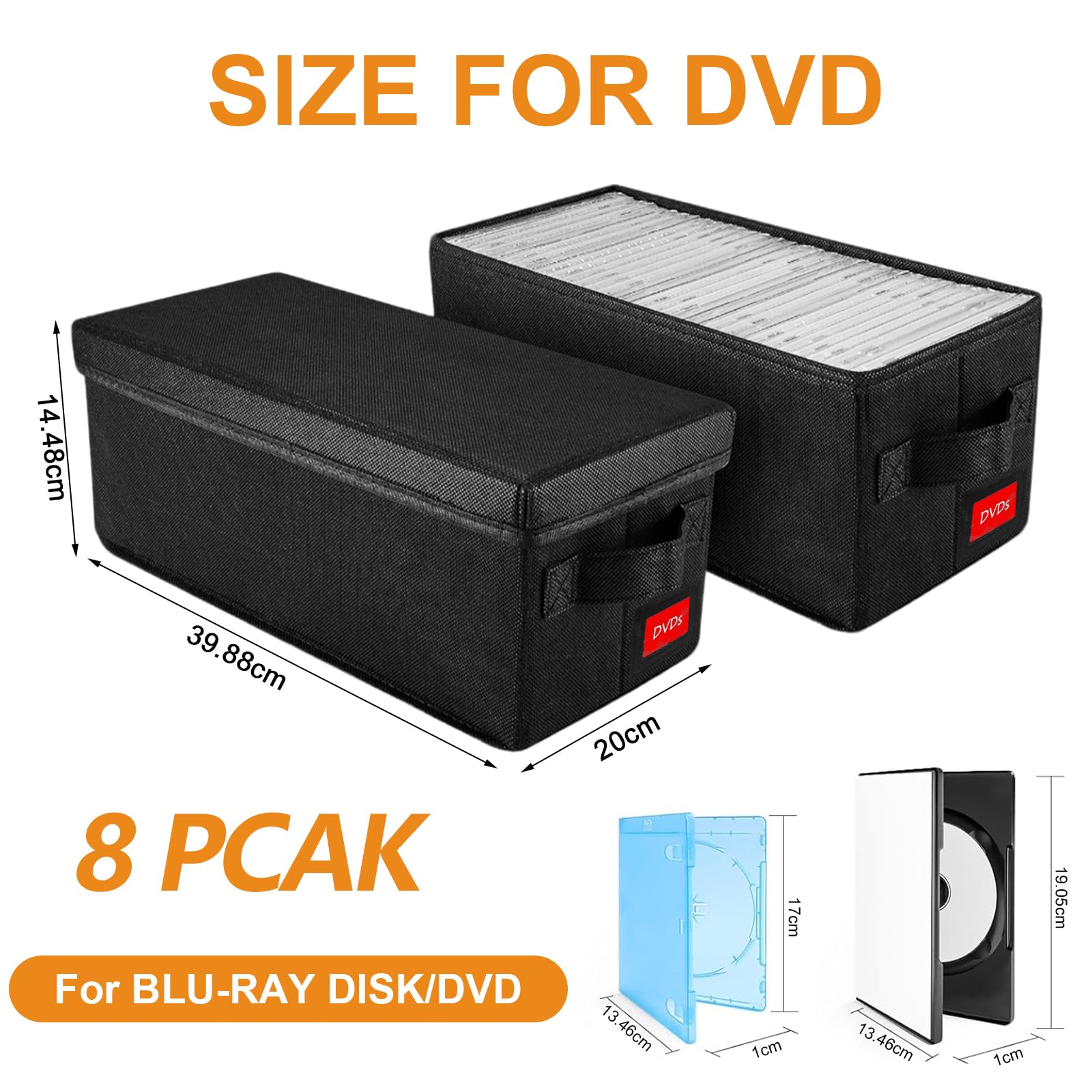 Aolawco DVD Storage Boxes-Pack of 8 DVD Case Storage with Lids-40*20*15 CM