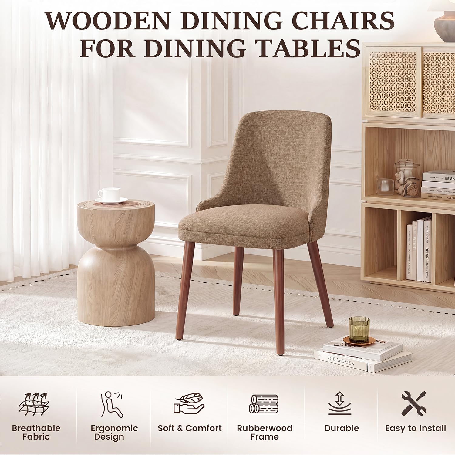 Dining Chairs Set of 4, Upholstered Dining Room Chairs with Ergonomic High Back, Thick Padded Seat, Skin-Friendly Fabric