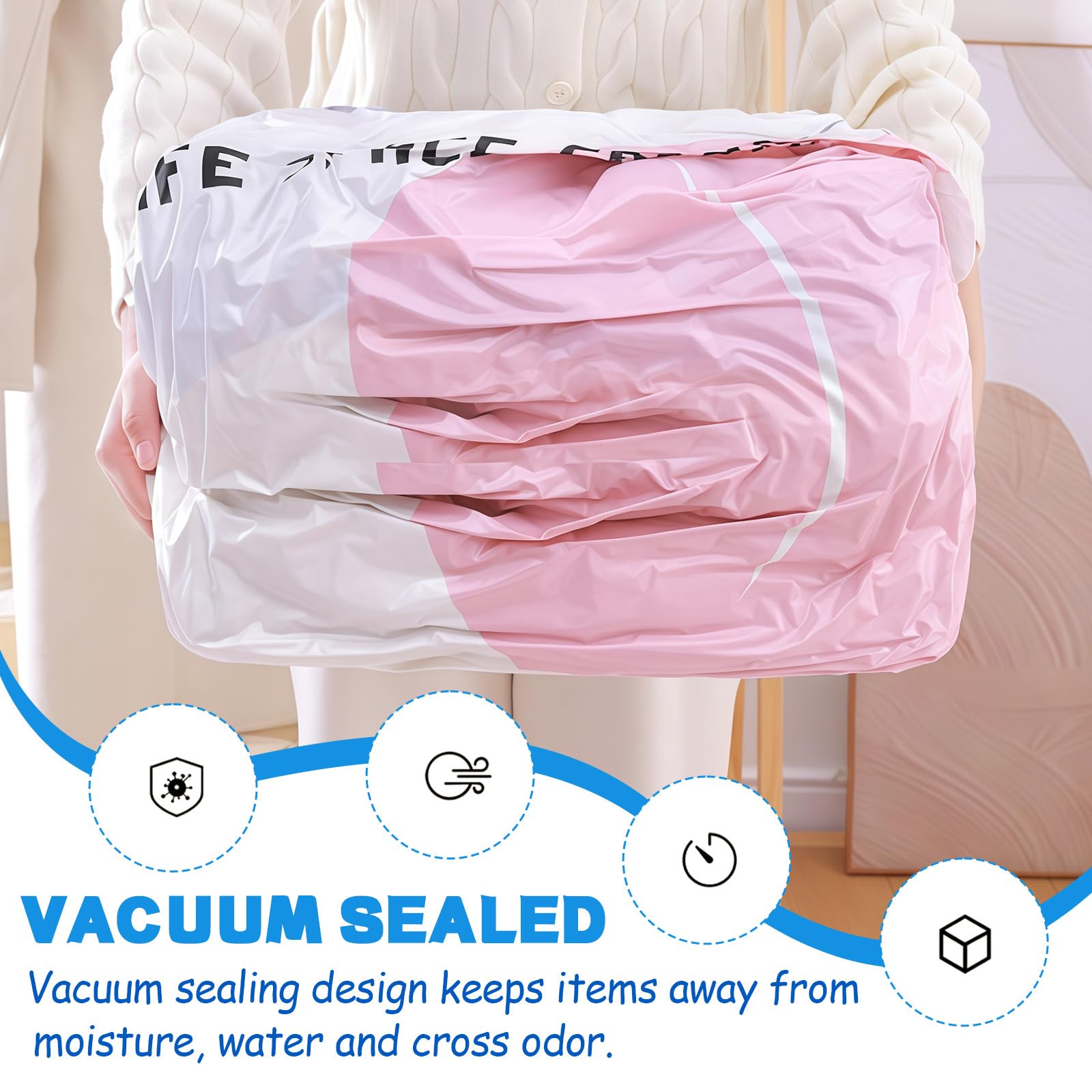 XQMMGO 2 Pack No Pump Vacuum Storage Bags, Large Cube Vacuum Pack Bags for Clothes and Duvets, Space Saver Compression Bags for Travel