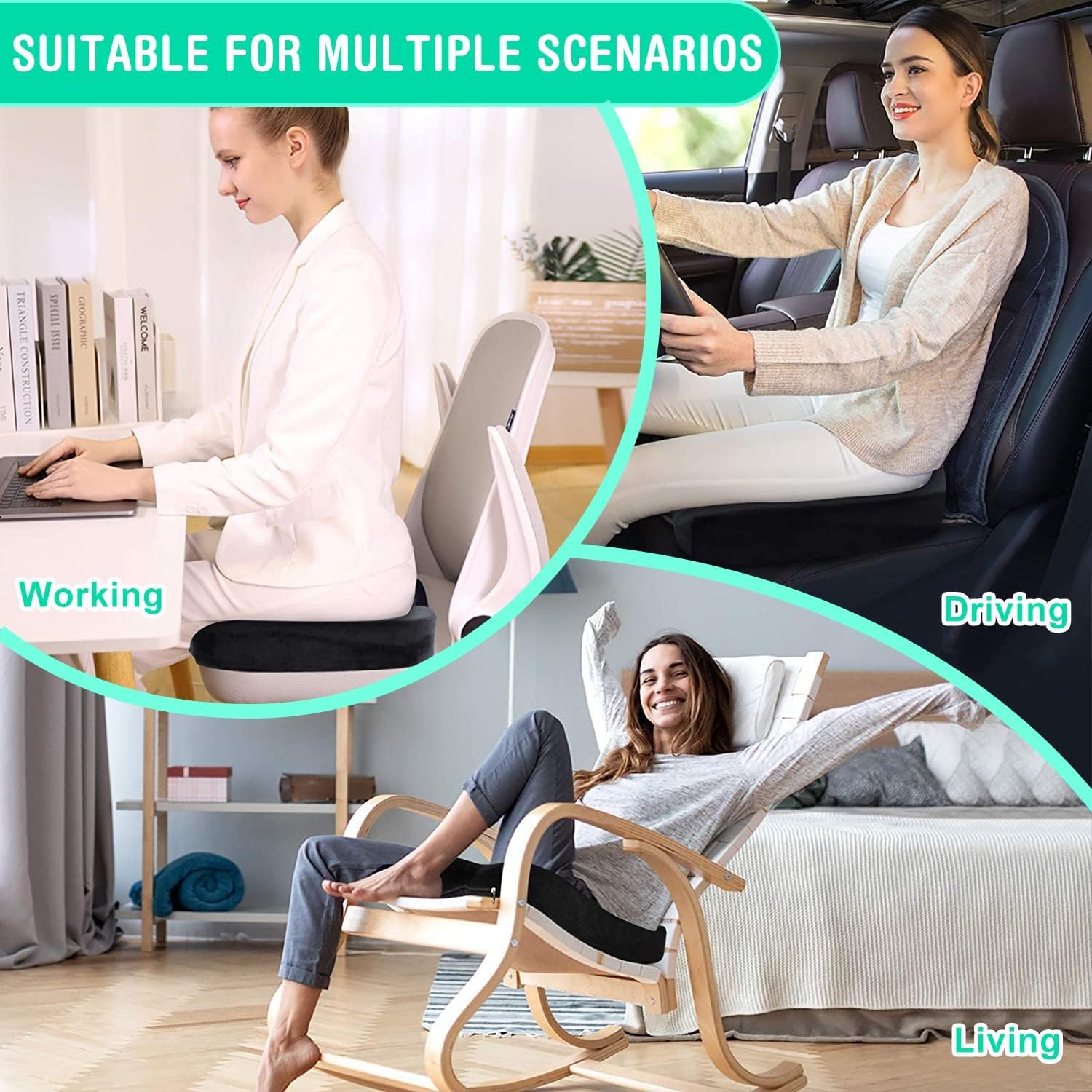 Seat Cushion, Hip Support, Heat Sensitive & Durable Memory Foam Sitting zipper Desk Chair Cushion for Office