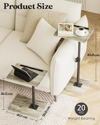 Apetaccat Side Table, C-Shaped Adjustable Sofa Table, 360°Swivel Coffee Tables,40x30x(45-83) cm,Small End Tables Bedside for Living Room