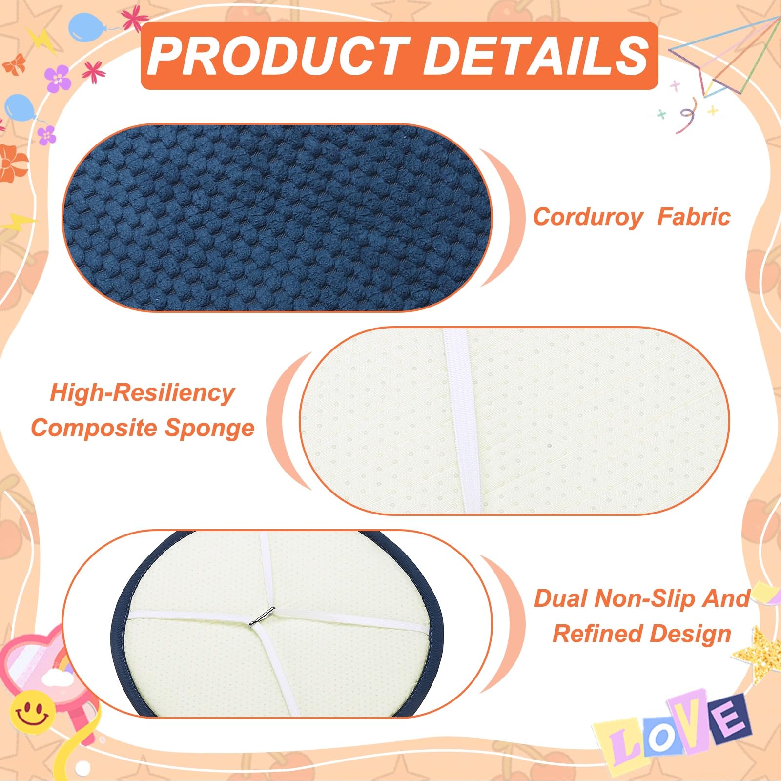 sourcing map Round Stool Cushion, 12 x 12 Inch Round Seat Pads with Elastic Straps