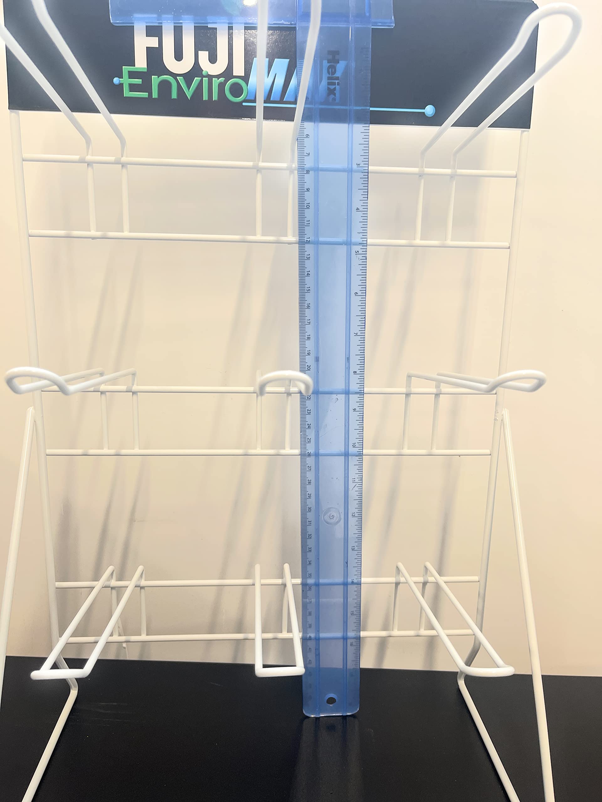 FUJI 2 X 9 Euro hook White Table Top counter stand. Wire Frame Retail Display For Small Products(9 Euro Hooks) POS Shop Display with header