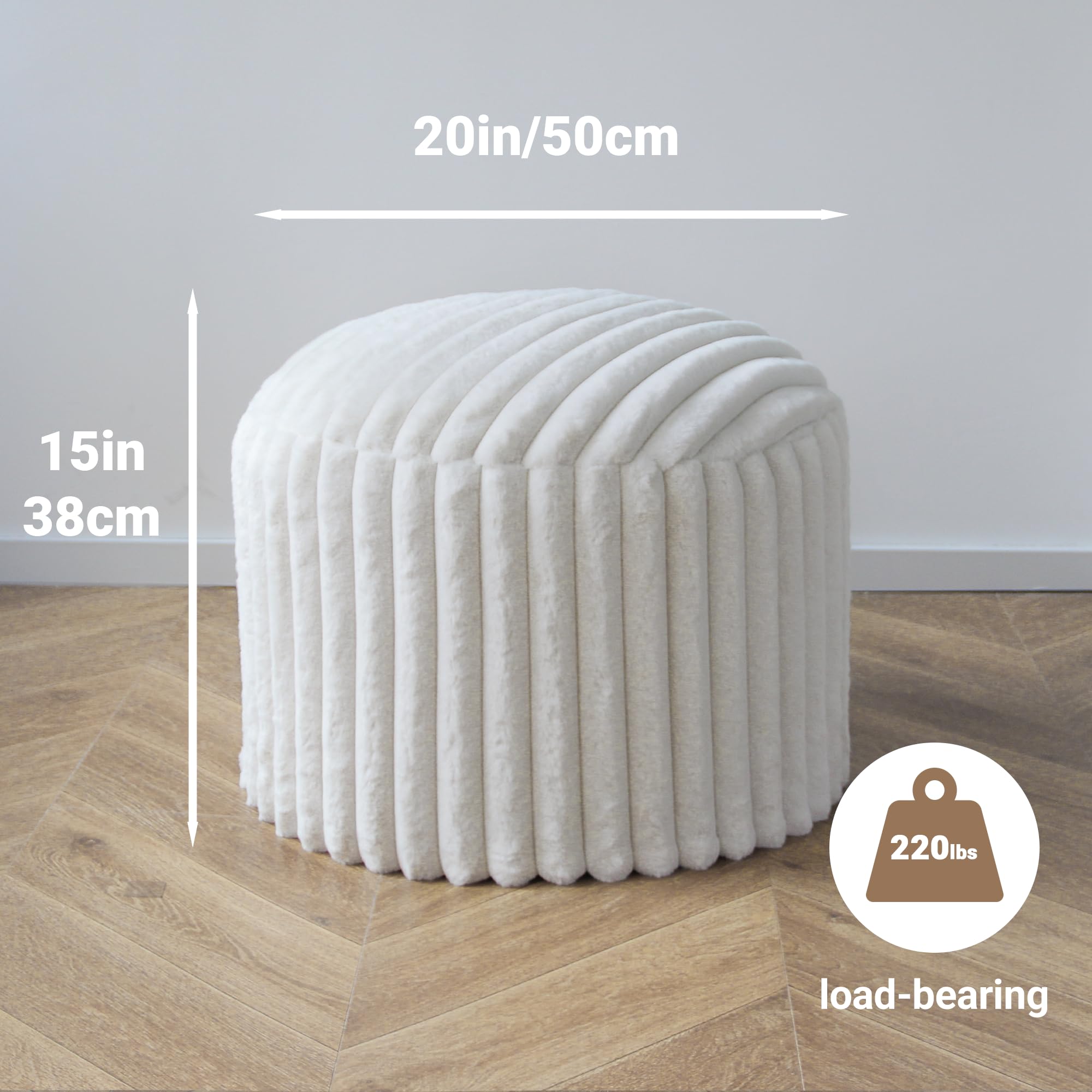 DAWNYIELD Round Footstool Bean Bag, Faux Fur Pouffe, White