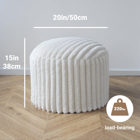 DAWNYIELD Round Footstool Bean Bag, Faux Fur Pouffe, White