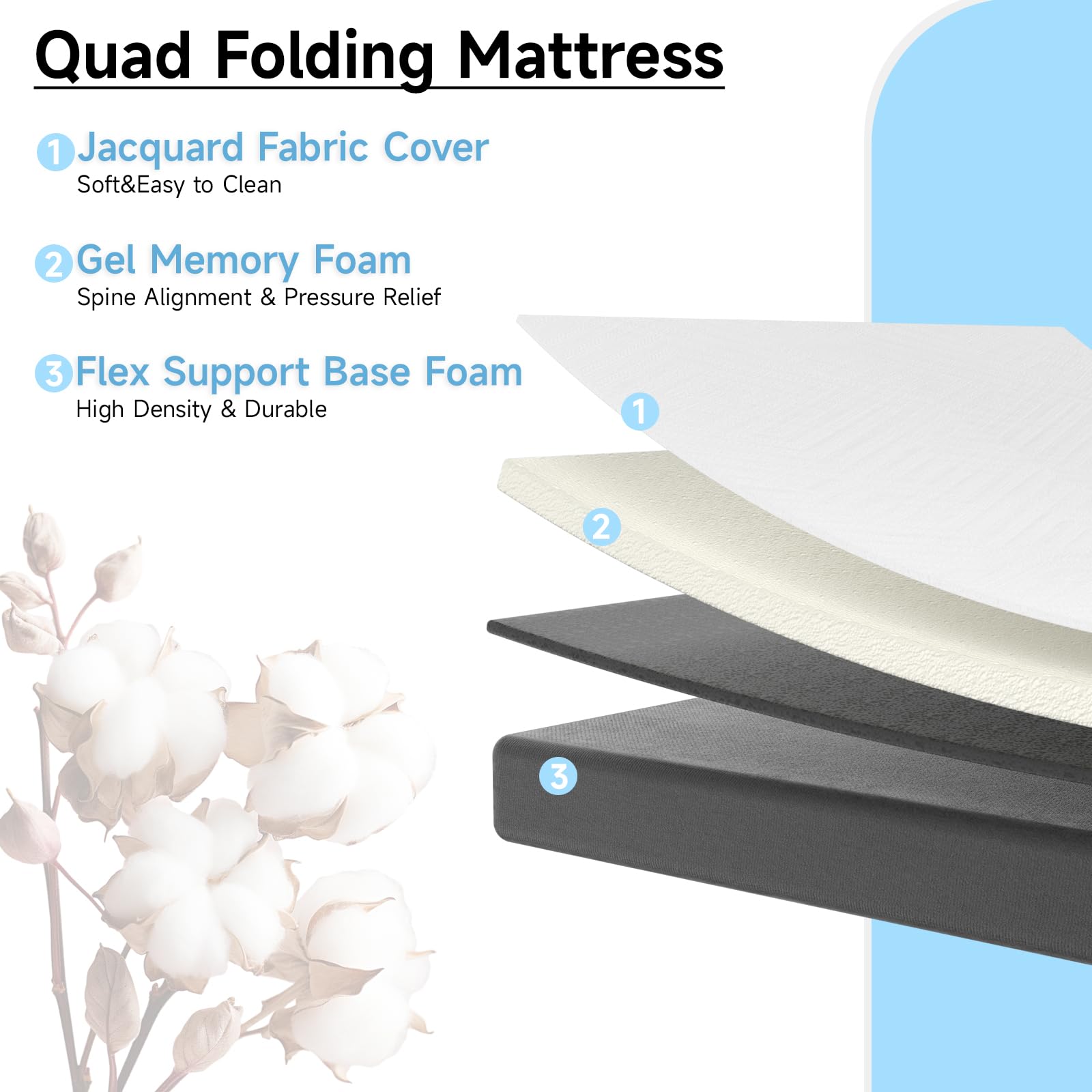 wowttrelax Folding Mattress Small Double With Washable Cover, 120x190x10cm