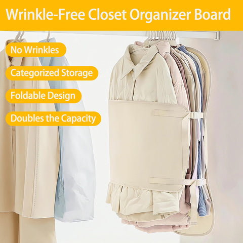 Space Saving Garment Covers with Straps Compression Beige 3 Packs Wardrobe Space Saver