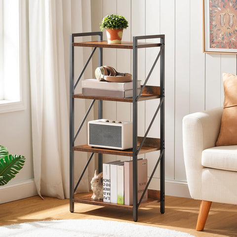 HOOBRO 4-Tier Bookshelf, Industrial Corner Bookcase, Display Rack, Metal Frame, for Living Room, Bedroom, Office, Kitchen, Entryway