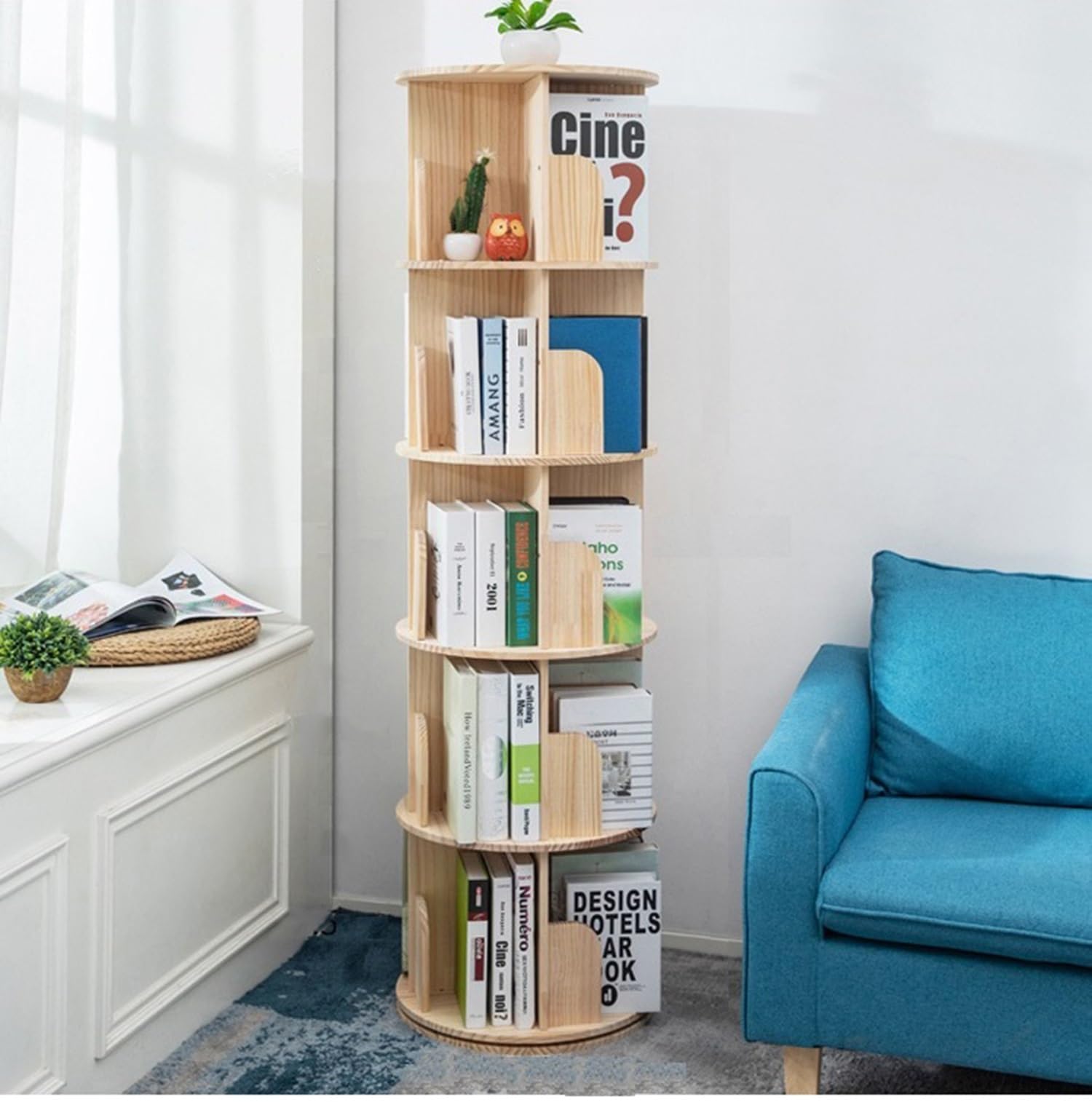 Heehee Rotating Bookshelf 360 Display Floor Standing Bookcase Storage Rack for Kids&Adults Multi-Functional Bookshelf Organizer (5-Tier)
