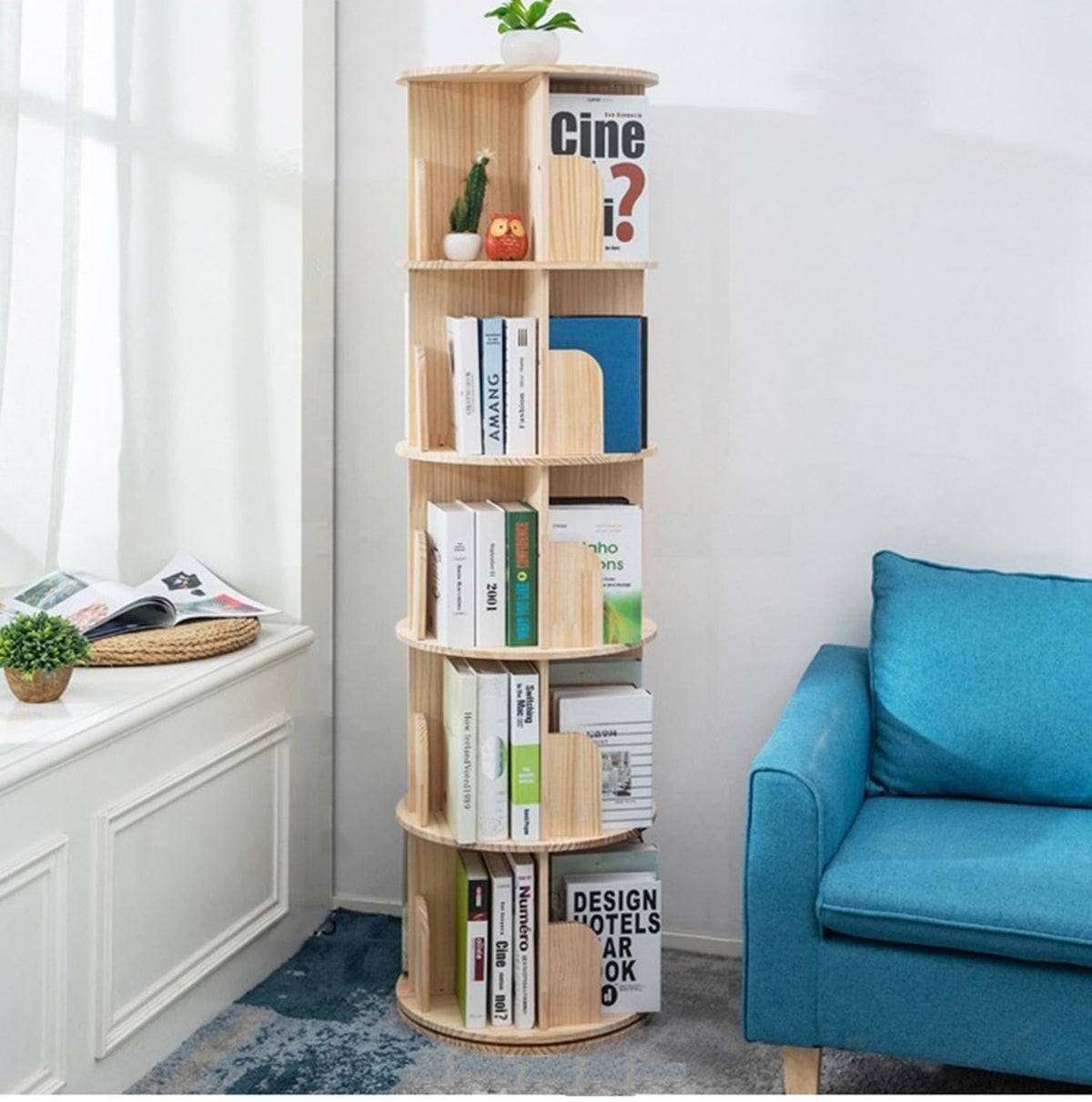 Heehee Rotating Bookshelf 360 Display Floor Standing Bookcase Storage Rack for Kids&Adults Multi-Functional Bookshelf Organizer (5-Tier)