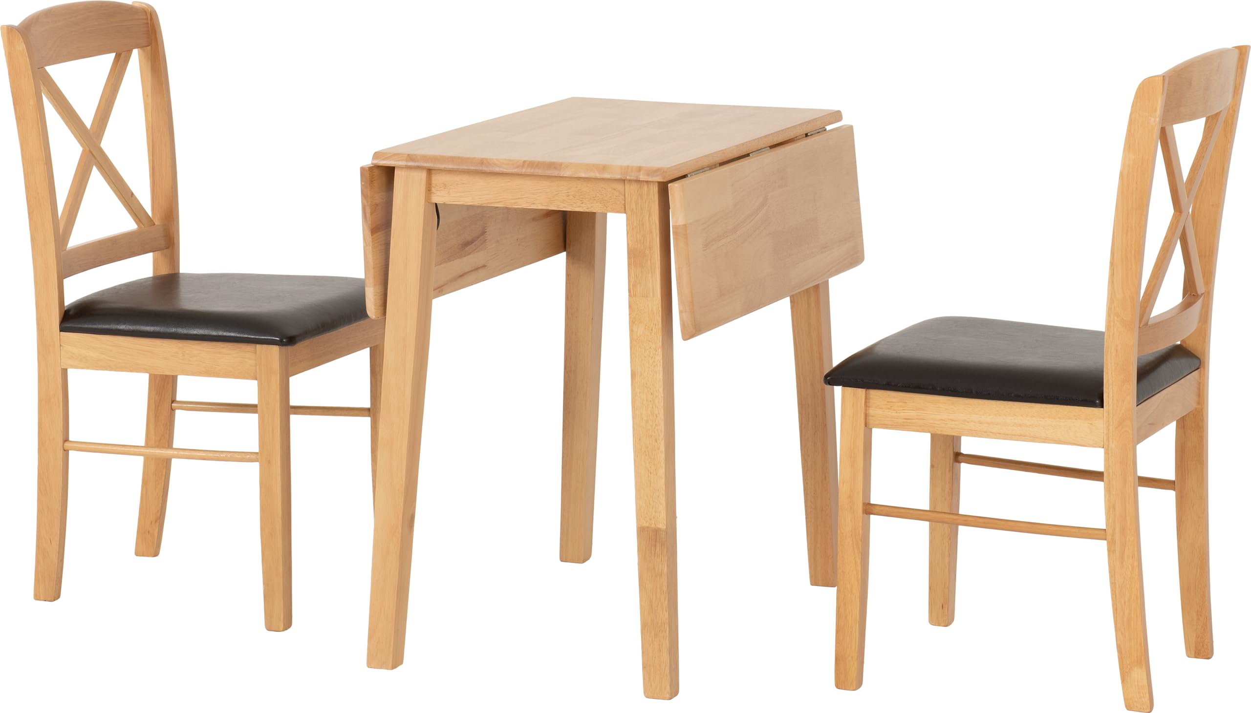 Seconique Mason Double Drop Leaf Dining Set with 2 Dining Chairs in Oak Varnish/Brown Pu