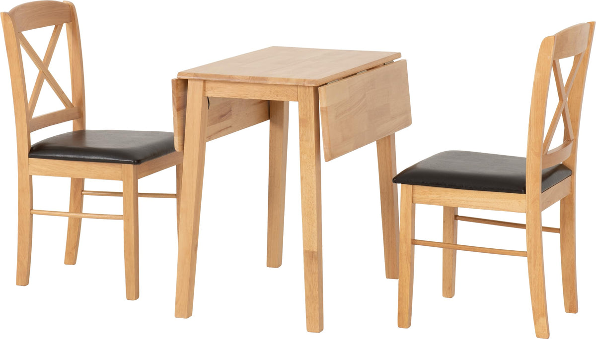 Seconique Mason Double Drop Leaf Dining Set with 2 Dining Chairs in Oak Varnish/Brown Pu